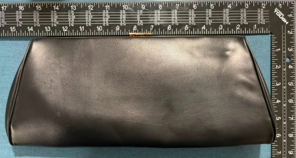 Vintage 1950s Black Minimalist Evening Clutch Purse Retro Gold-Tone Frame Abstra